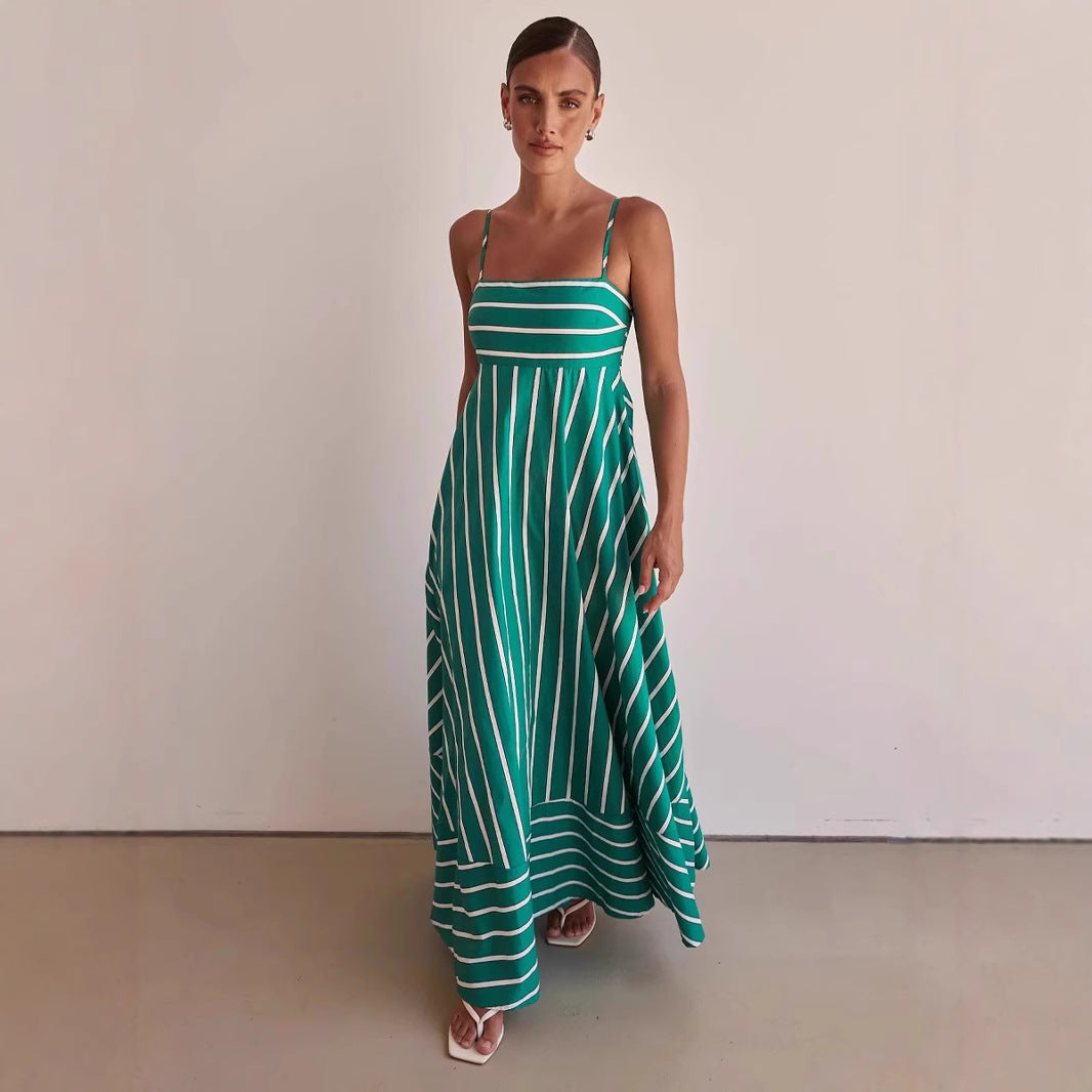 Damen Langarm Maxikleid mit elegantem Streifenmuster und fließendem Schnitt EB