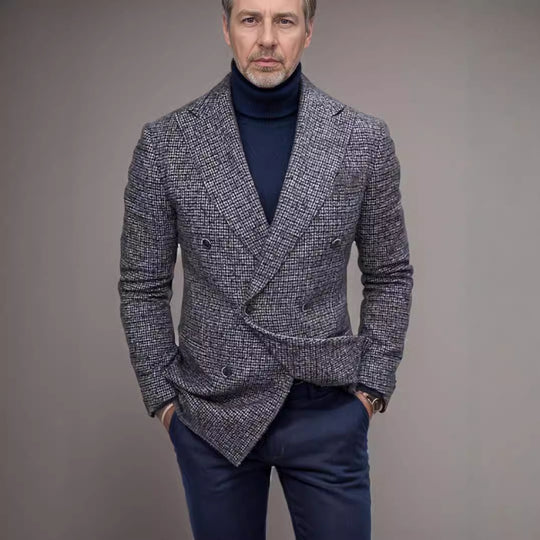 Herren zweireihiger Blazer aus hochwertigem Stoff mit modernen Details EB