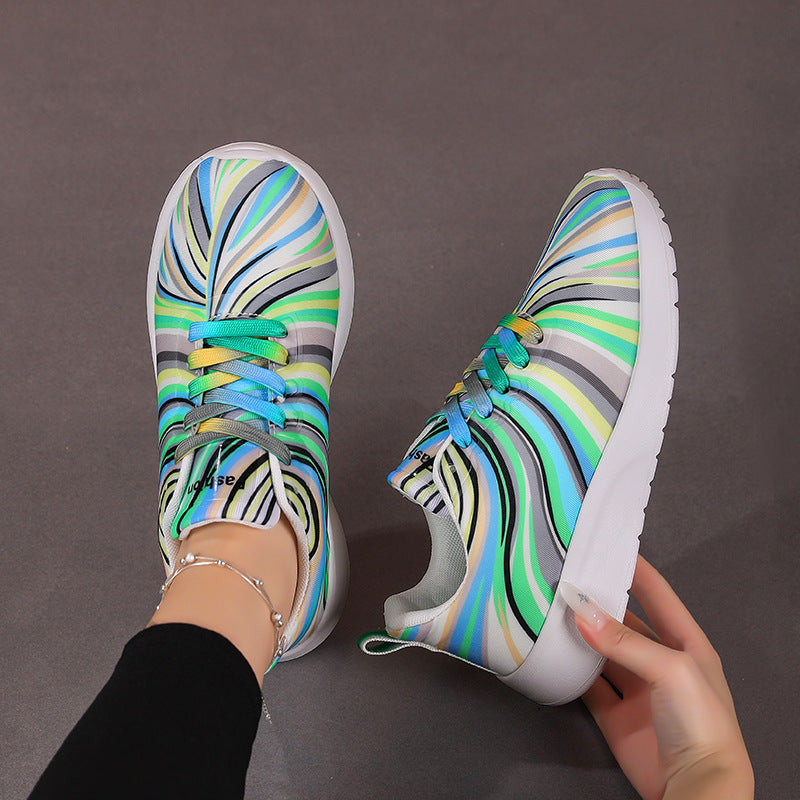 Damen Sportliche Sneakers mit buntem Wellenmuster EB