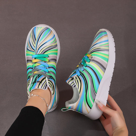 Damen Sportliche Sneakers mit buntem Wellenmuster EB