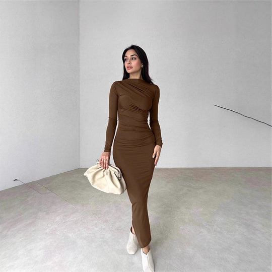 Damen Elegantes Wickelkleid mit langen Ärmeln und figurbetonendem Schnitt EB
