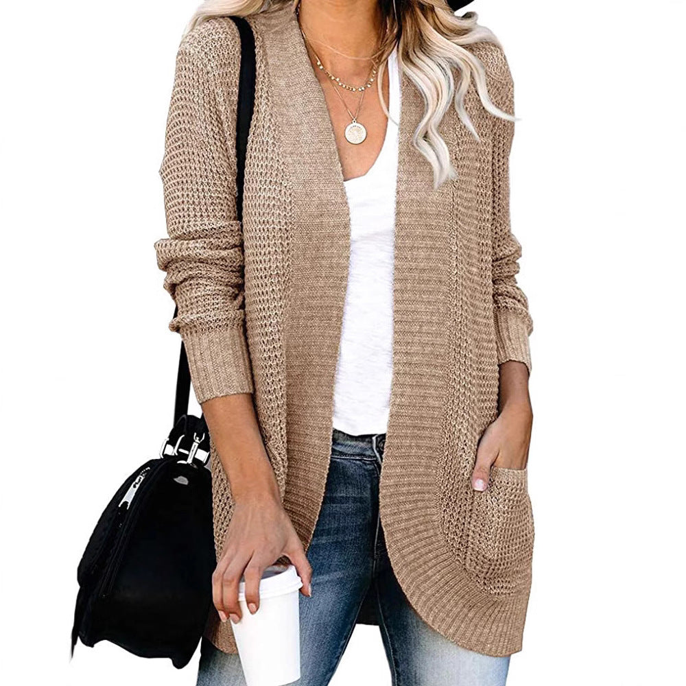 Damen legerer Strickmantel mit Taschen und offenen Front EB