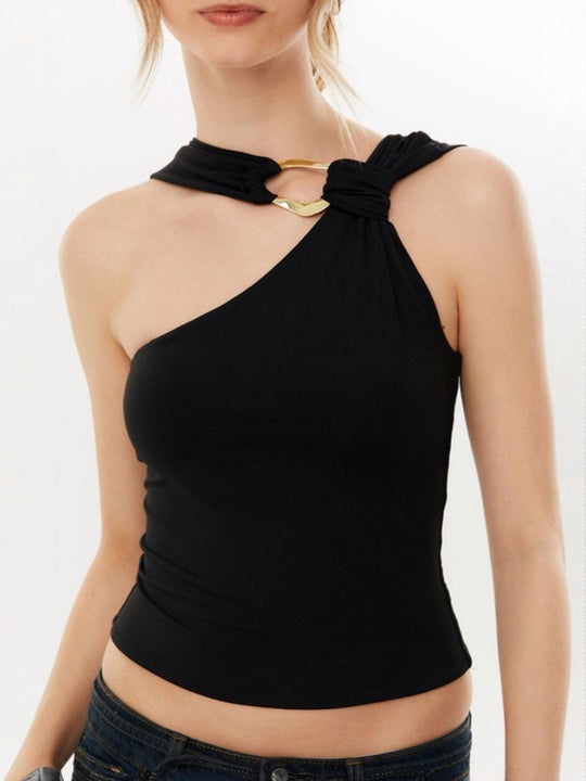 Damen Elegante asymmetrische Bluse mit goldener Schnalle EB