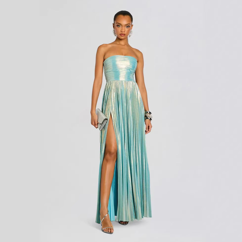 Damen Glamouröses Abendkleid mit Hochgeschlitzt und Plissee-Details EB