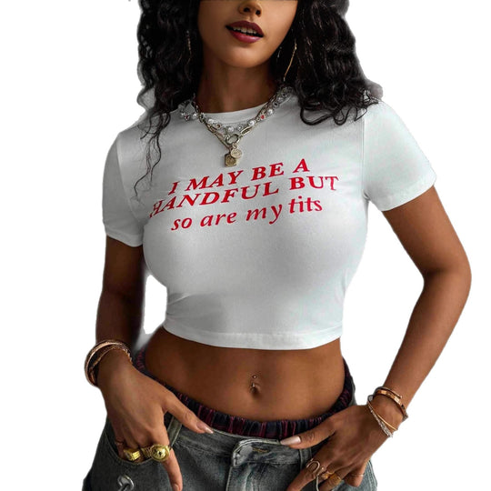 Damen Crop-T-Shirt mit kreativem schriftlichem Design und figurbetontem Schnitt EB