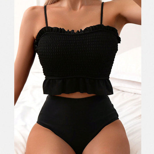 Damen Bikini-Set mit gerafftem Oberteil und hoch geschnittenem Unterteil EB