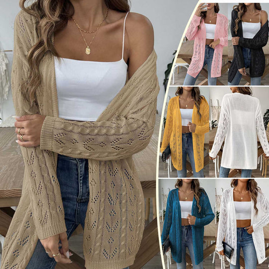 Damen leichte Strickjacke im eleganten Lochmuster EB