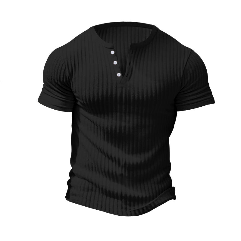 Herren nan eng anliegendes Kurzarm-Henleyshirt mit Rippenstruktur und kurzer Knopfleiste EB