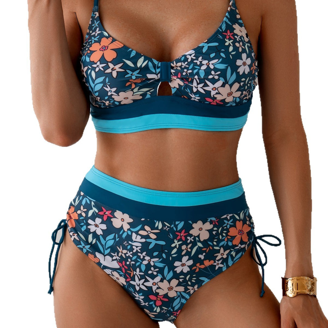 Damen Hochgeschnittener Bikini mit floralem Design EB