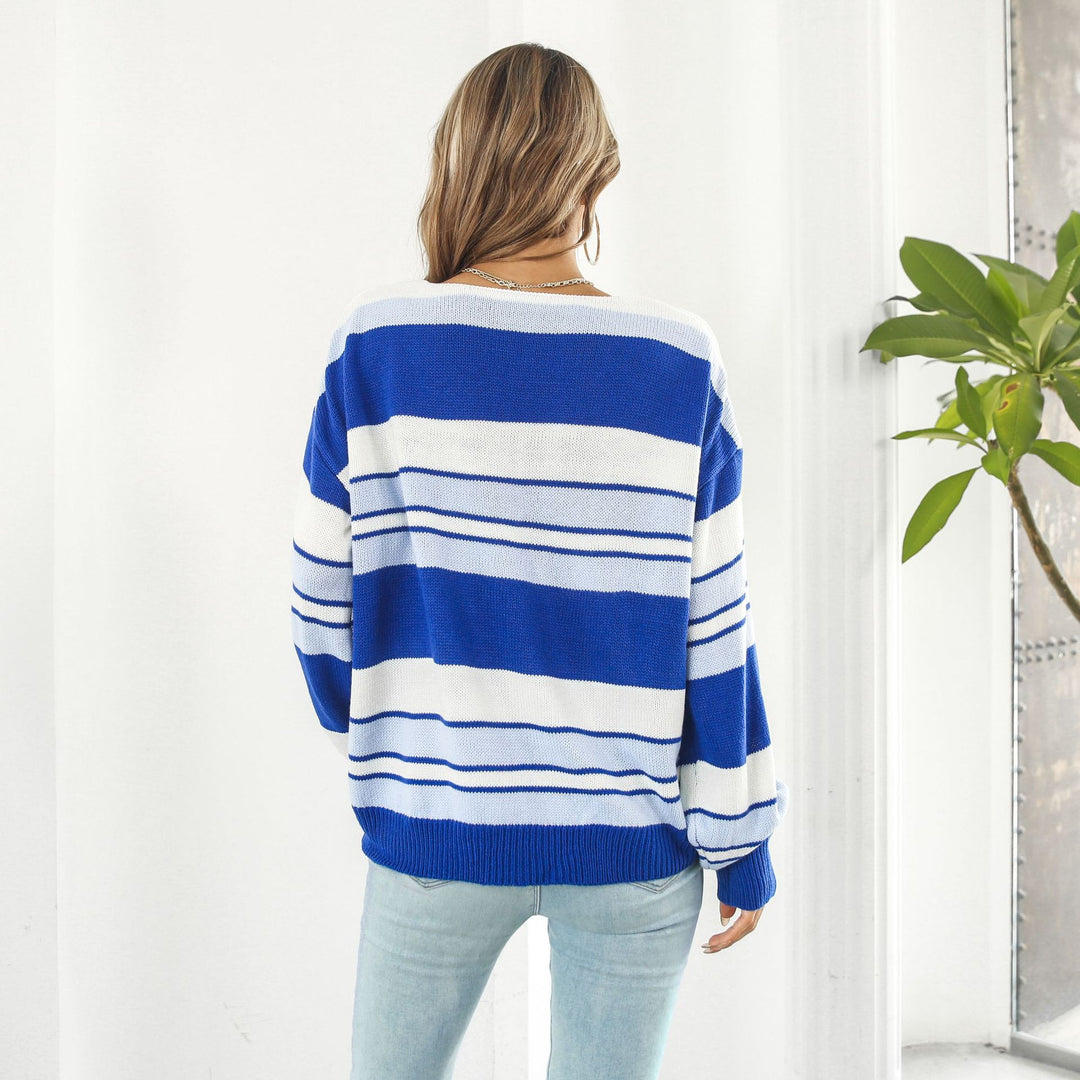 Damen Strickpullover mit modischem Streifenmuster und lässigem Schnitt EB
