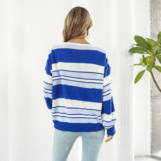Damen Strickpullover mit modischem Streifenmuster und lässigem Schnitt EB
