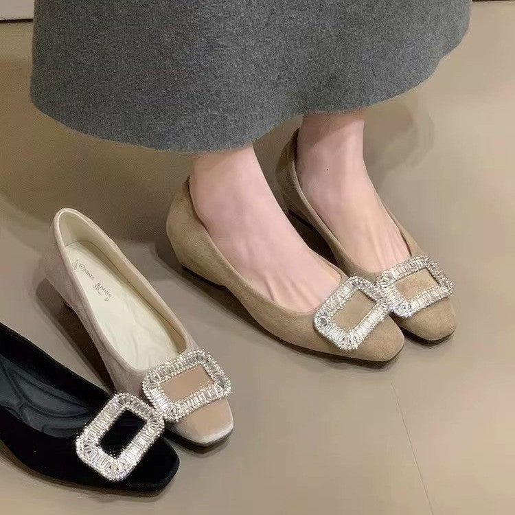 Damen elegante Ballerinas mit funkelnder Schnallenverzierung EB