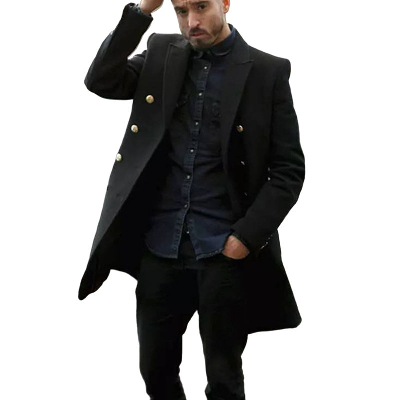 Herren eleganter, modischer Mantel mit doppelter Knopfreihe und edlen Details EB