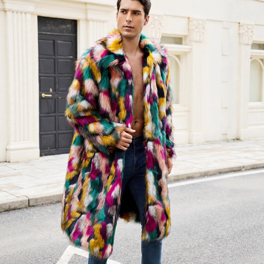 Herren Luxuriöser Kunstpelzmantel mit farbenfrohem Design EB