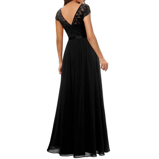 Damen Elegantes Spitzenkleid mit V-Ausschnitt EB