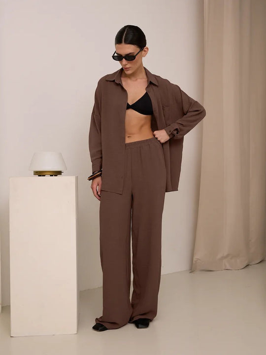 Damen lässige Bluse im Oversized-Stil mit Taschen EB