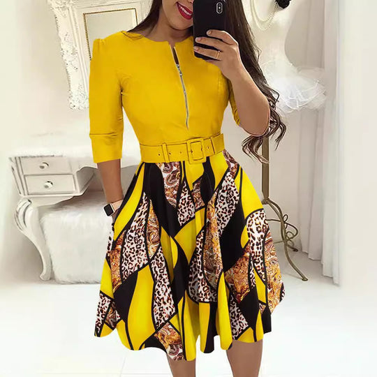 Damen Kleid mit modischem Zip-Design und betontem Taillenbund EB