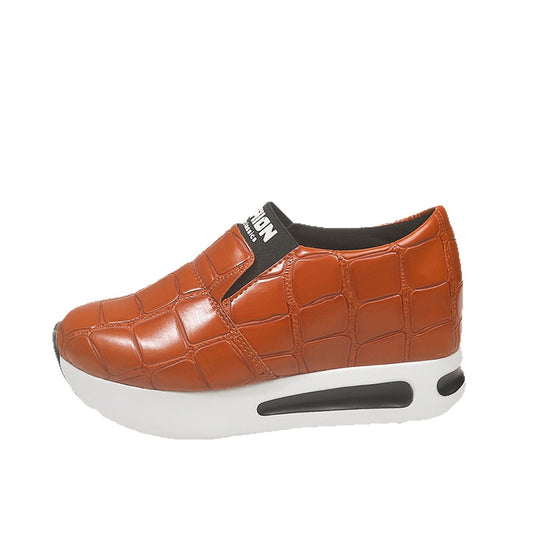 Damen Slip-On Sneaker mit luxuriösem Krokodil-Lederlook und bequemem Hochplateau EB