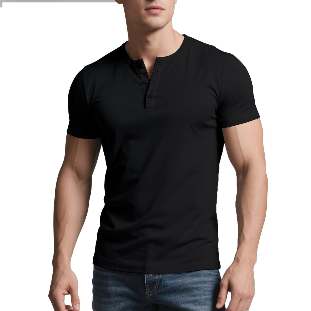 Herren nan kurzes Henley-Shirt mit dezenter Knopfleiste und figurbetontem Schnitt EB