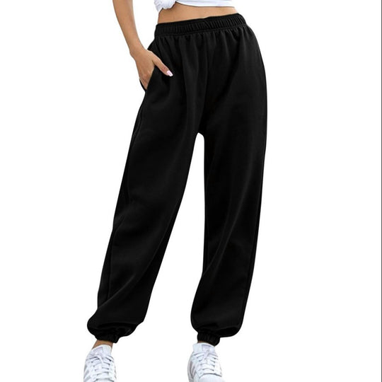 Damen nan weite High‑Waist Sweatpant mit elastischem Komfortbund, seitlichen Eingrifftaschen und gerafften Knöchelbündchen EB