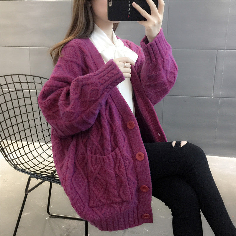 Damen Wabenstrick Oversized Cardigan mit Taschen und Knopfdetail EB