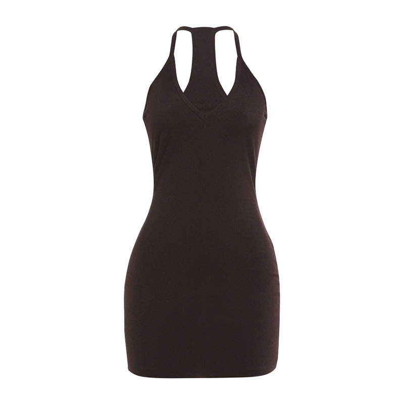 Damen Sportliches ärmelloses Kleid mit tiefem V-Ausschnitt und Racer Rücken EB