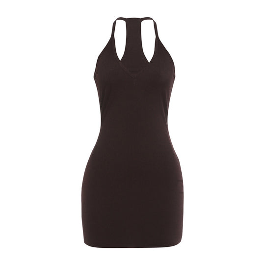 Damen Sportliches ärmelloses Kleid mit tiefem V-Ausschnitt und Racer Rücken EB
