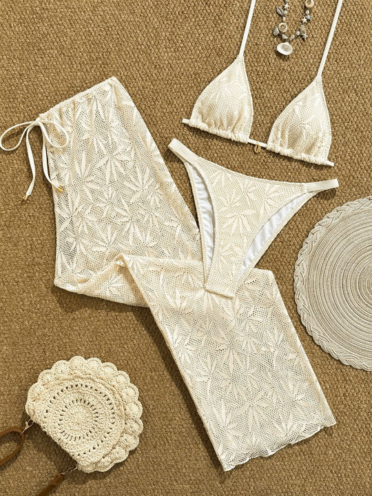 Damen Bikiniset mit modischem Häkelmuster EB