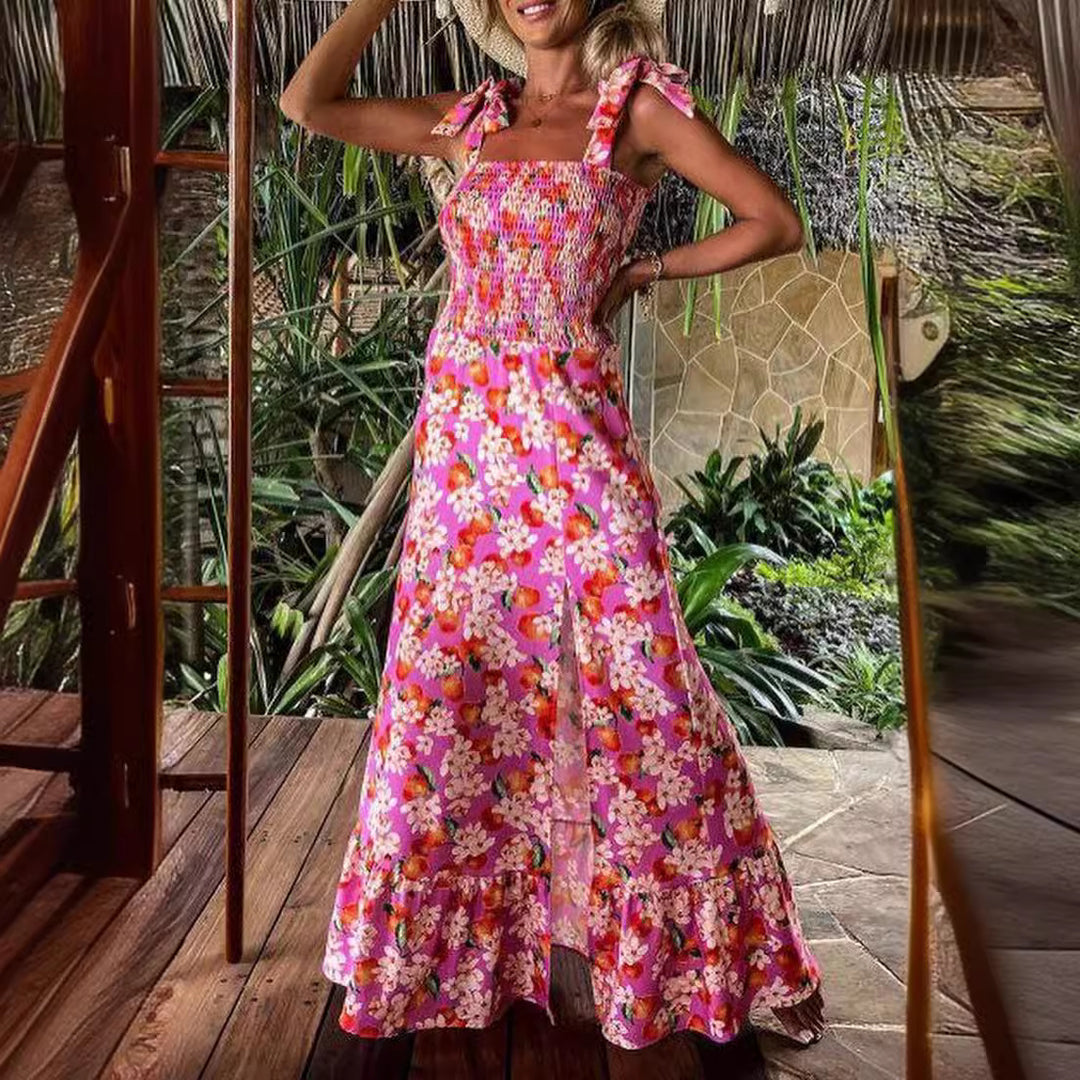 Damen Maxikleid mit floralen Details und Spaghetti-Trägern EB