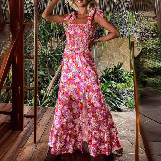 Damen Maxikleid mit floralen Details und Spaghetti-Trägern EB