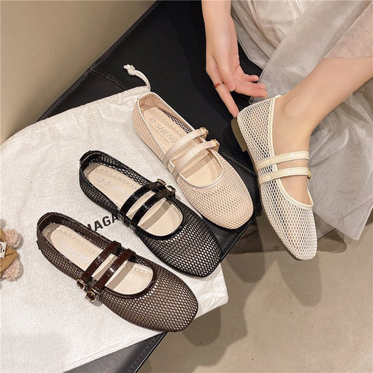 Damen atmungsaktive Ballerinas mit Doppelschnalle EB