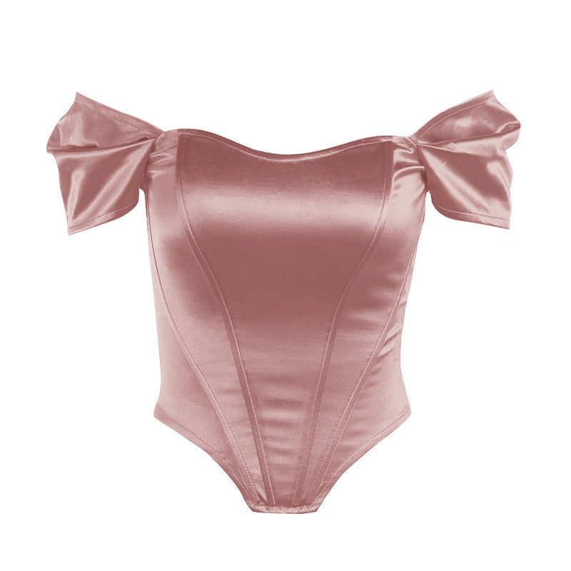 Damen elegantes Satin-Bustier mit Schulterdetails EB