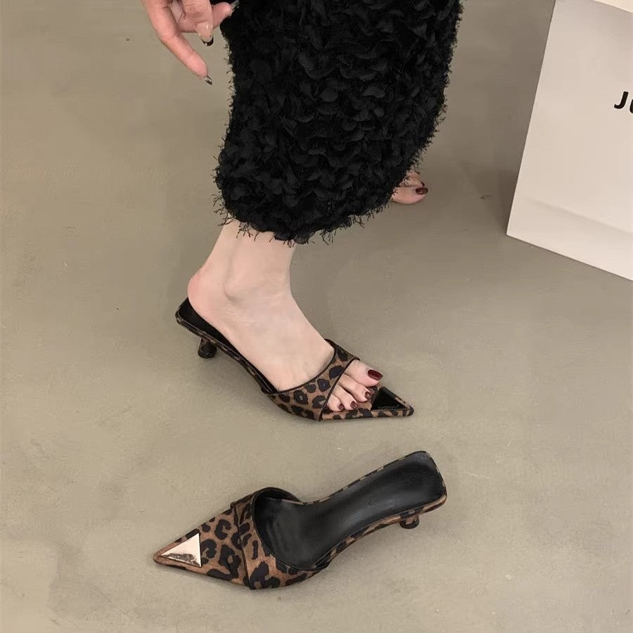 Damen schicke Slingback Mules mit modischem Leopardenprint EB