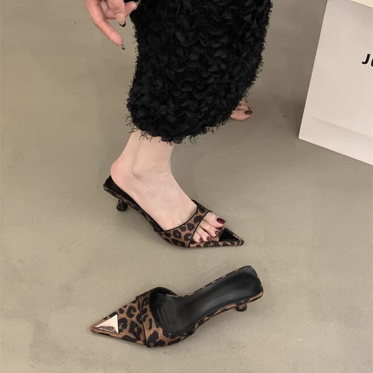 Damen schicke Slingback Mules mit modischem Leopardenprint EB