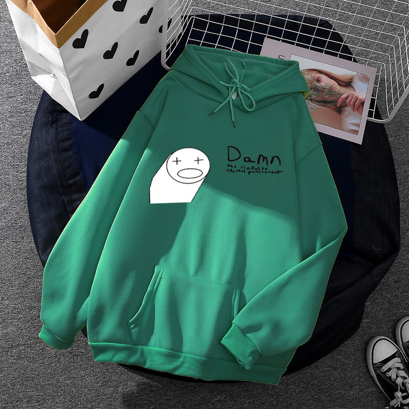 Damen nan Kapuzenpullover mit minimalistischer Grafik, lockerer Oversize-Passform und Kängurutasche EB
