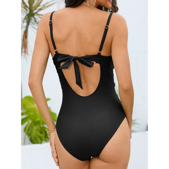 Damen Einteiler Badeanzug mit modernem Wickeldetail und verstellbaren Trägern EB