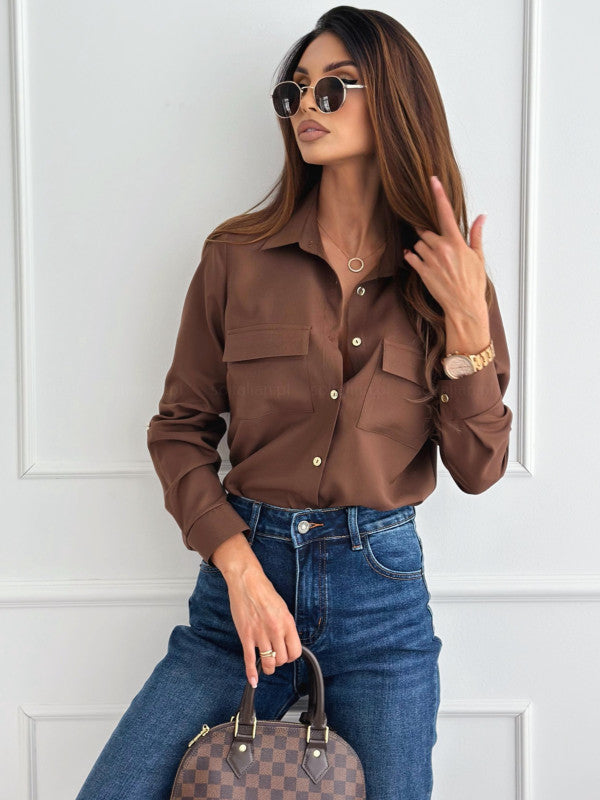 Damen Elegante Bluse mit praktischen Brusttaschen und klassischem Kragen EB