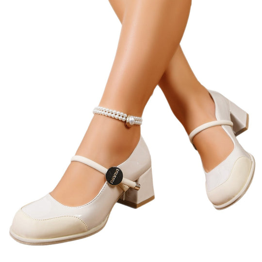 Damen elegante Lackpumps mit Blockabsatz und Riemchen-Design EB