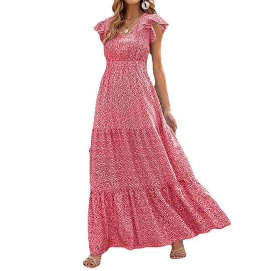 Damen Maxikleid mit Rüschendetails und voluminösem Rock EB
