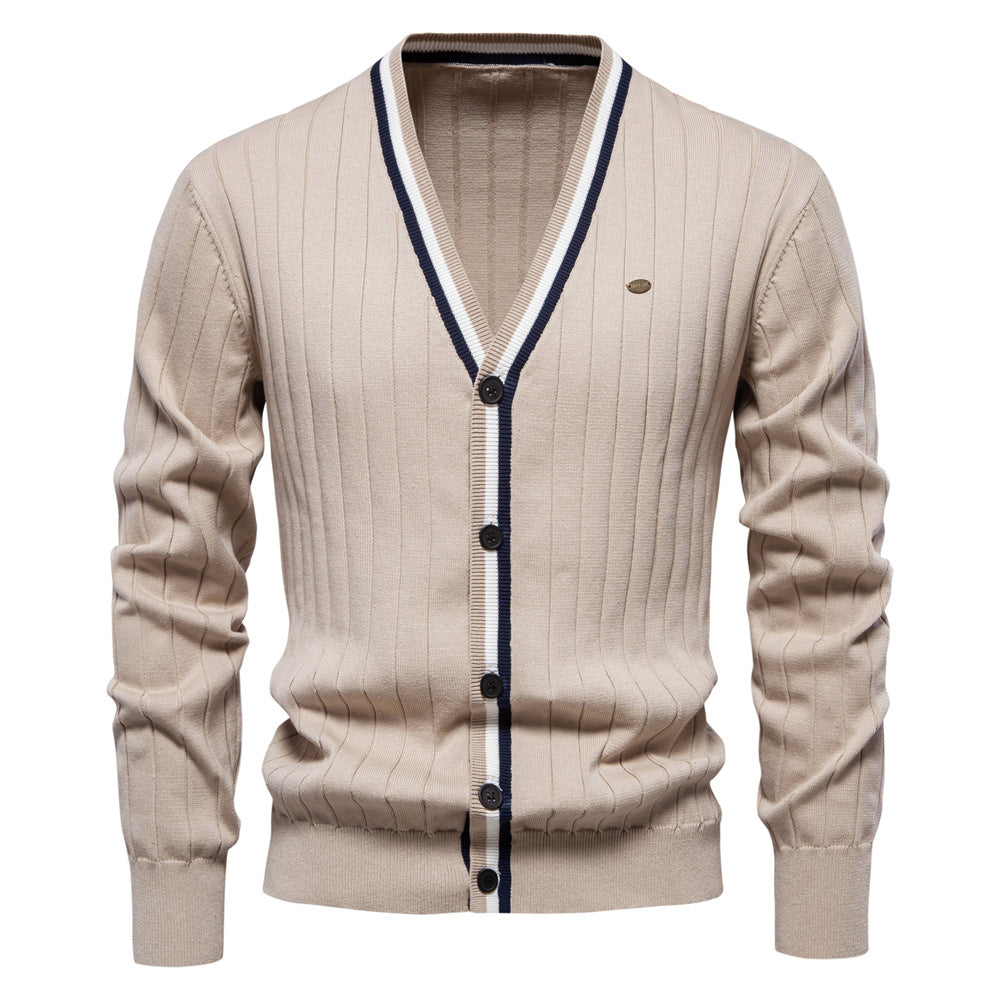 Herren Strickjacke mit elegantem V-Ausschnitt und feiner Rippstruktur EB