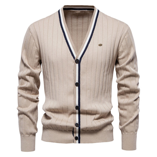 Herren Strickjacke mit elegantem V-Ausschnitt und feiner Rippstruktur EB