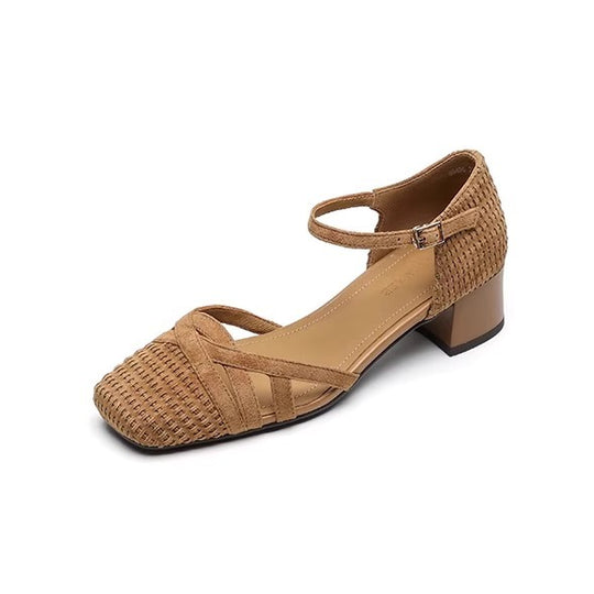Damen Elegante Ballerinas mit geflochtener Struktur und verstellbarem Riemen EB