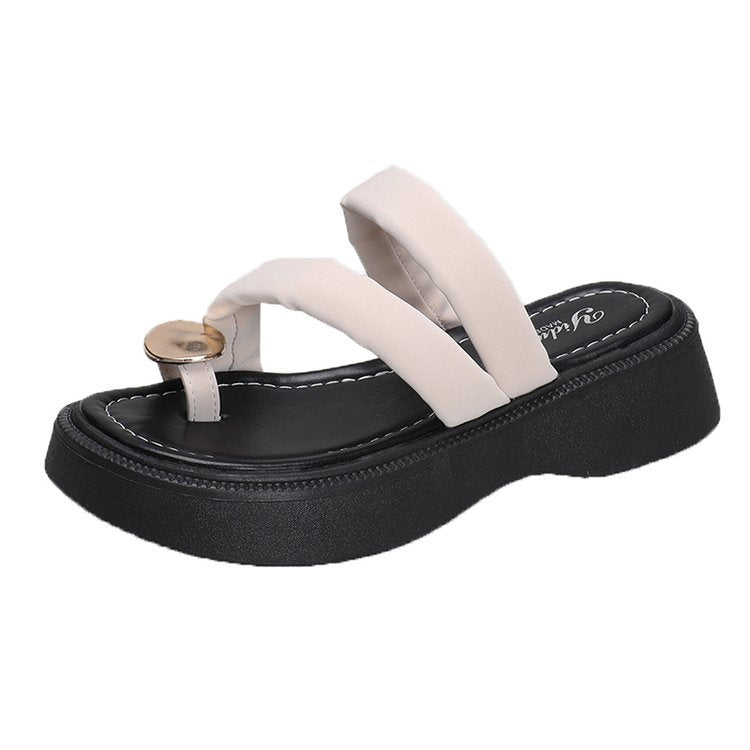Damen modische Plateau-Sandalen mit elegantem Riemen und dekorativer Schnalle EB