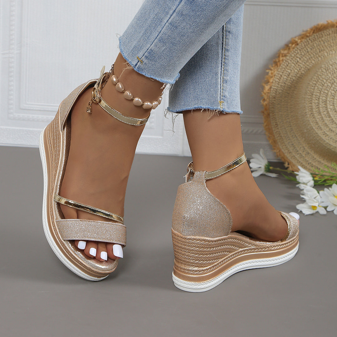 Damen Wedgesandalen mit Glitzer EB
