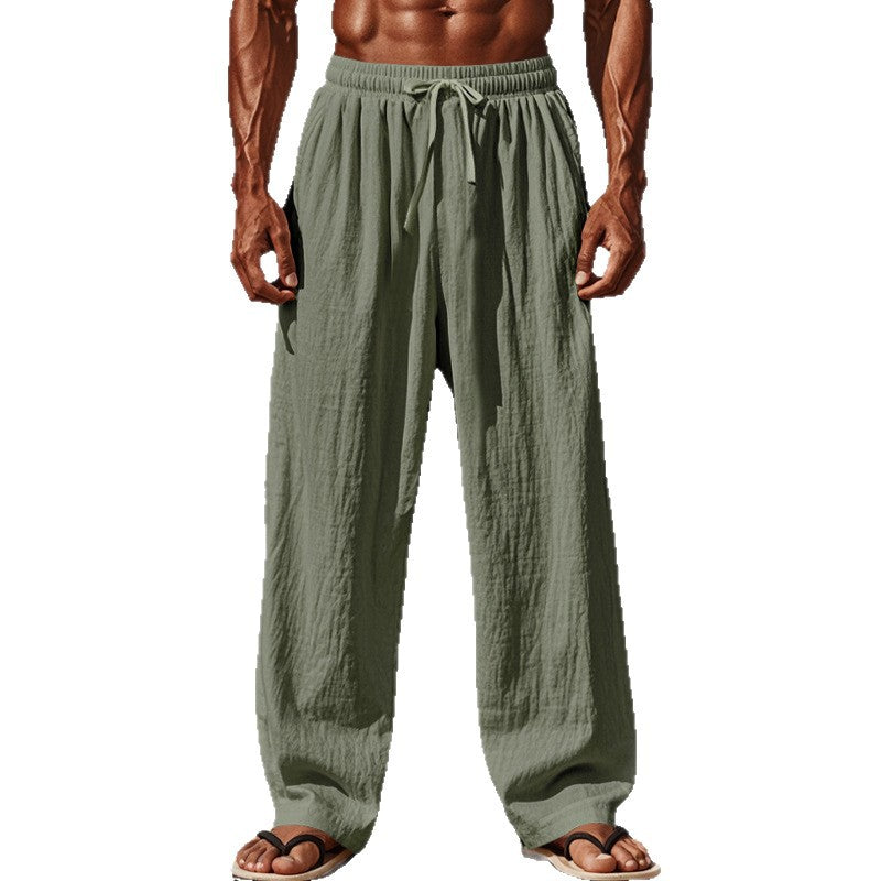 Herren nan leichte Leinenstrandhose mit Tunnelzug und weitem Bein EB