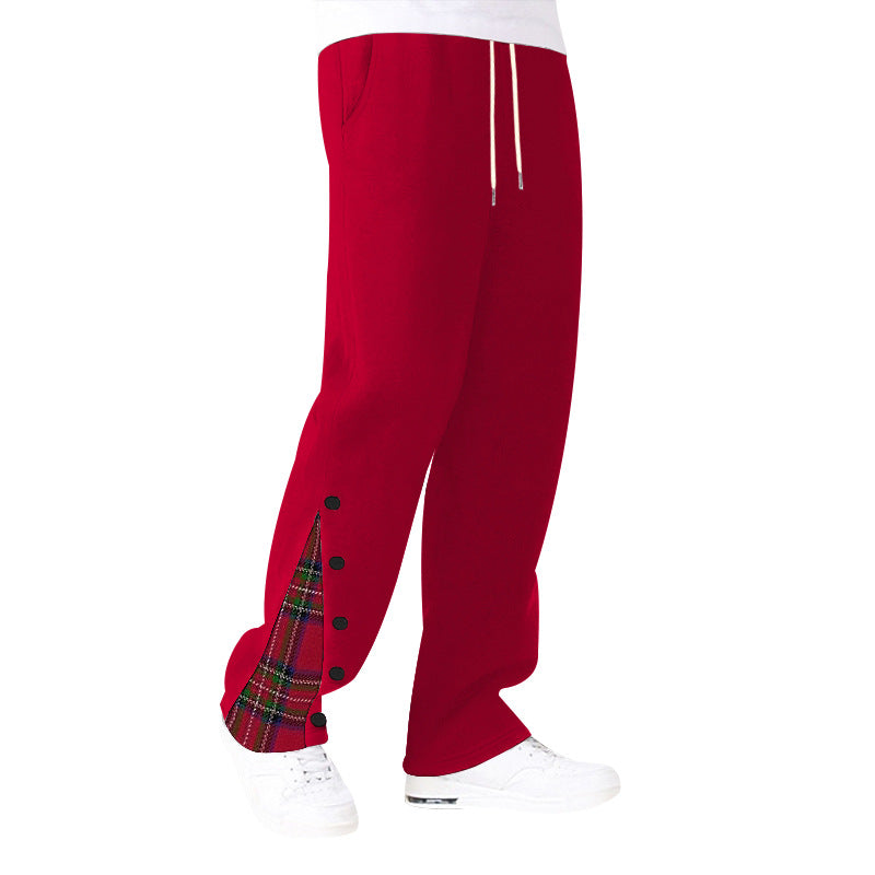 Damen nan weite Sweat-Jogginghose mit dekorativem Karo-Einsatz und seitlicher Knopfleiste EB
