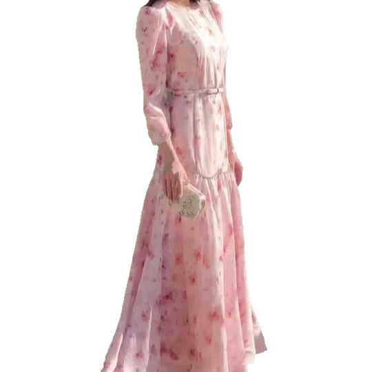 Damen Elegantes Maxikleid mit Spitzenärmeln und floralem Muster EB