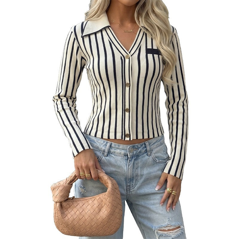 Damen Elegant taillierter Feinstrick Cardigan mit Reverskragen und Knopfleiste EB