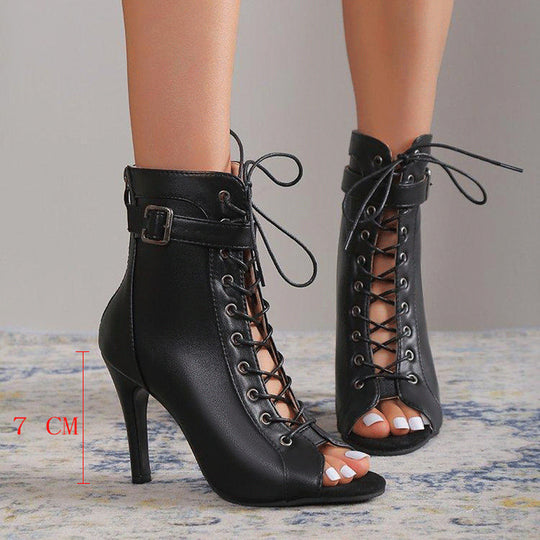 Damen Schnürstiefeletten mit offener Zehenpartie und hohem Absatz EB