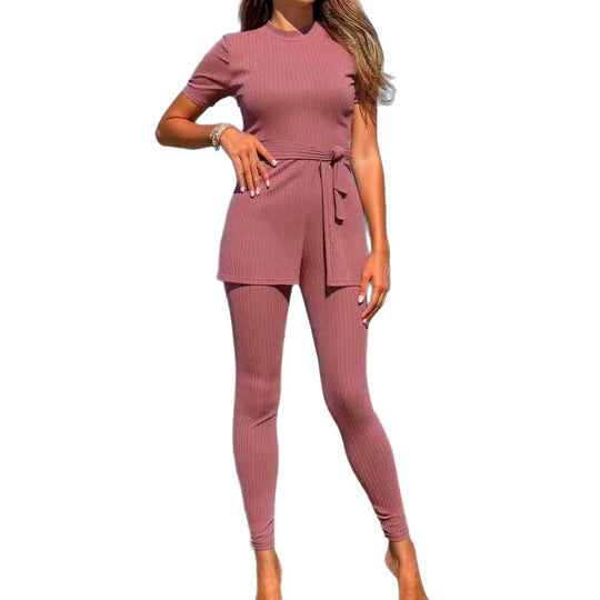 Damen sportliches Lounge-Set mit Bindegürtel EB